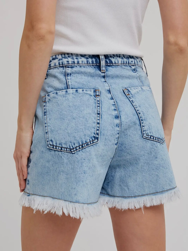 Krissy Denim Frayed-Trim Skort