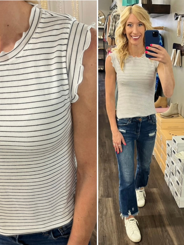 Sydnie Ruffle Tank - Ivory/Black