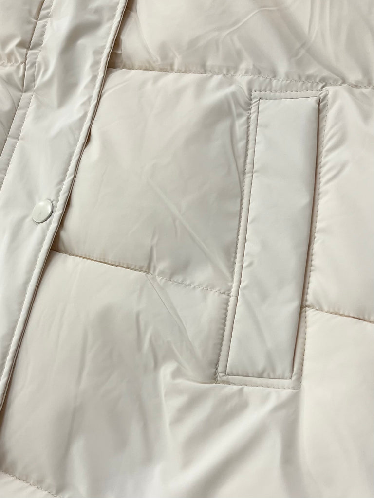 Janessa Long Puffer Vest with Hood - Ivory