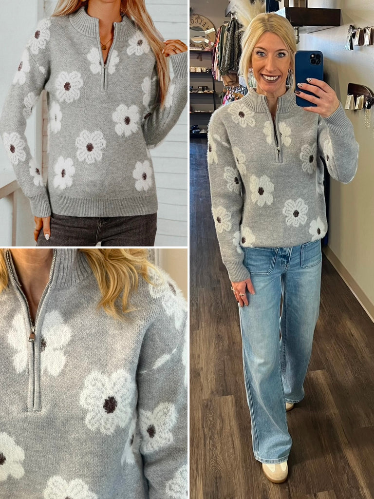 Trisha Floral 1/4 Zip Sweater
