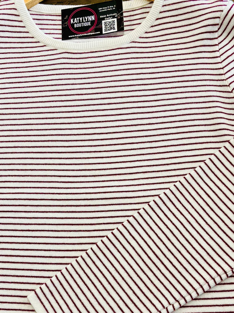 Bexley Pinstripe Lightweight Sweater - Ivory/Wine