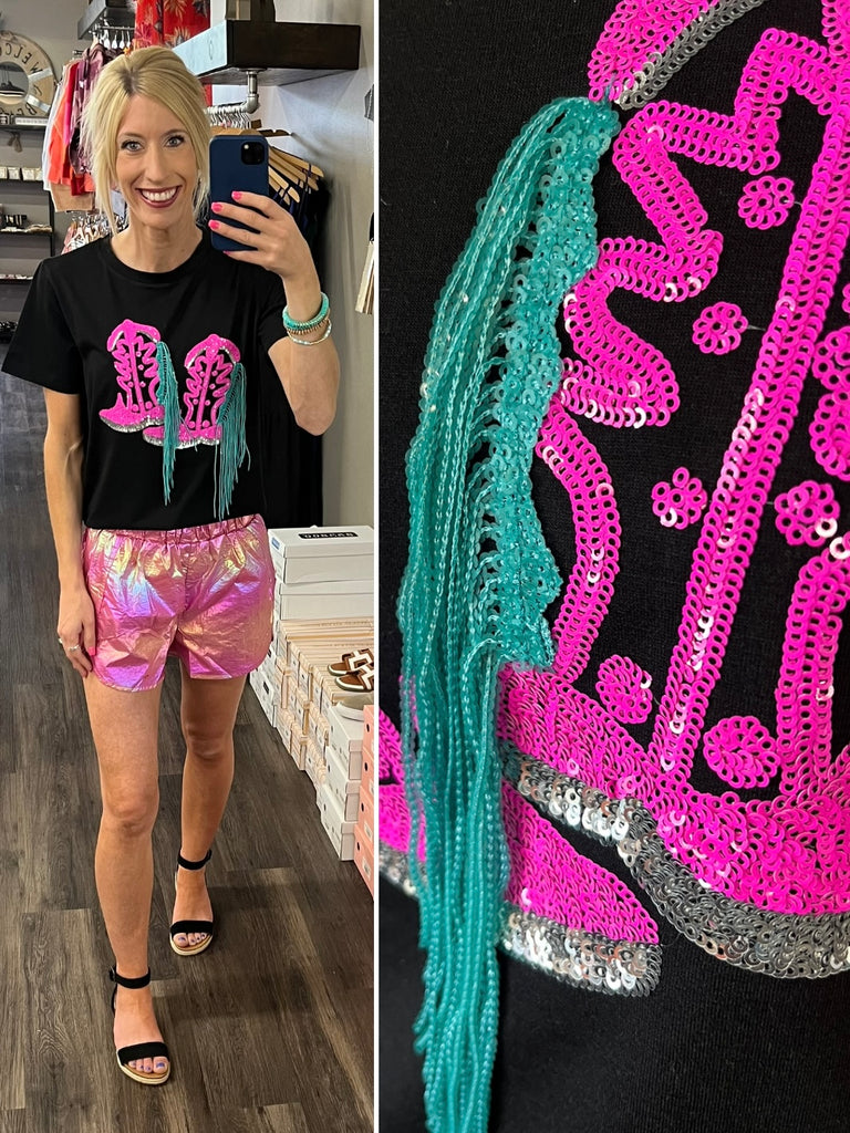 Sequins N Tassles Boots Tee