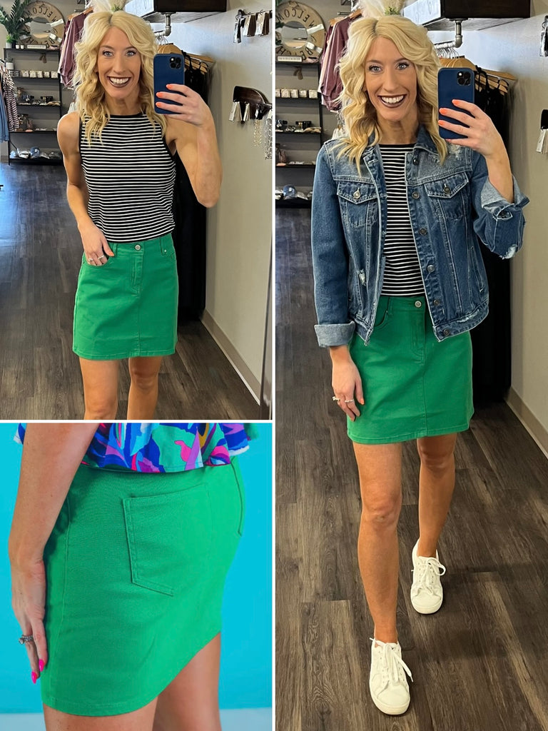 Noelle Denim Skirt - Kelly Green