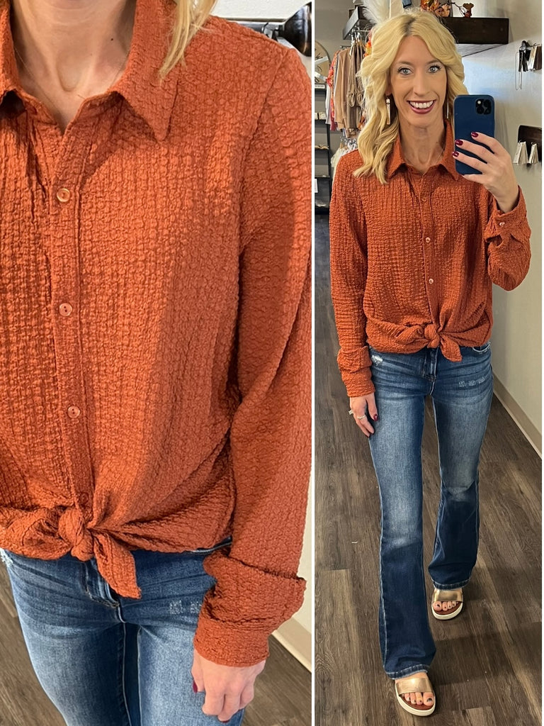 Carmen Crinkle Button - Up - Rust