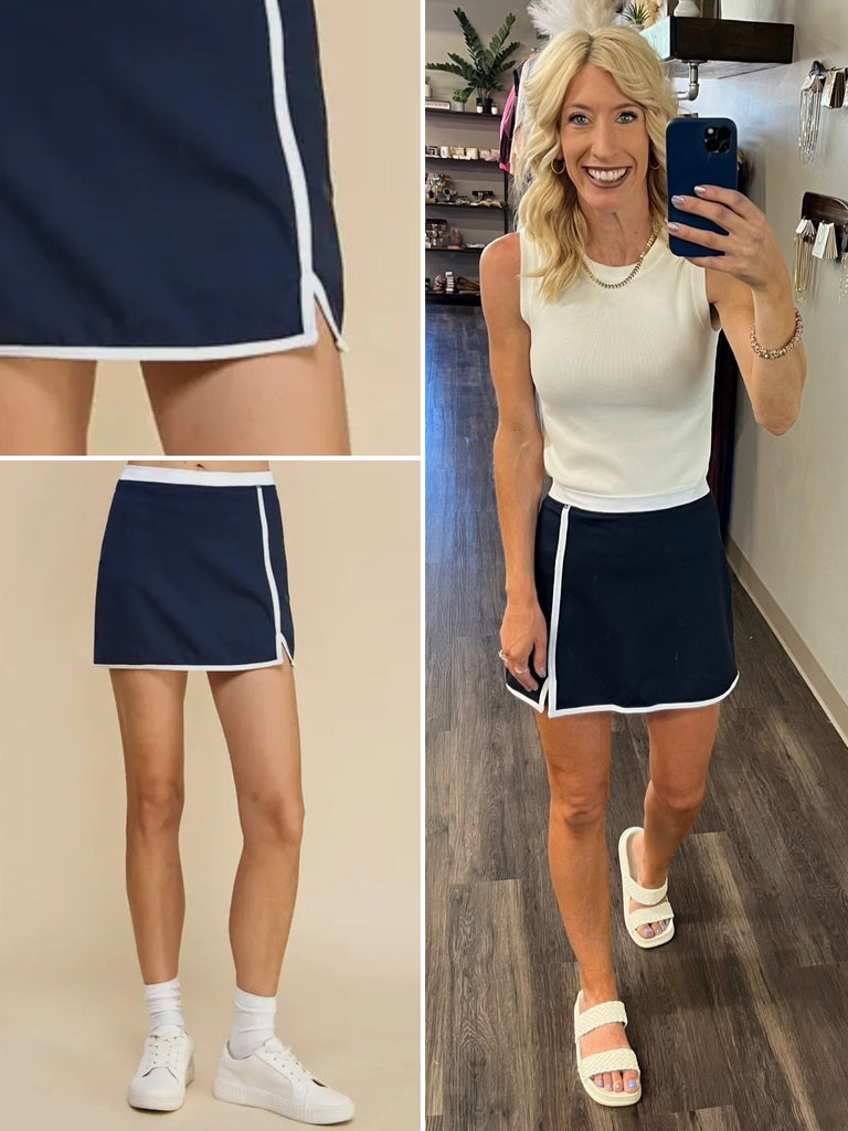 Mae Skort - Navy/White