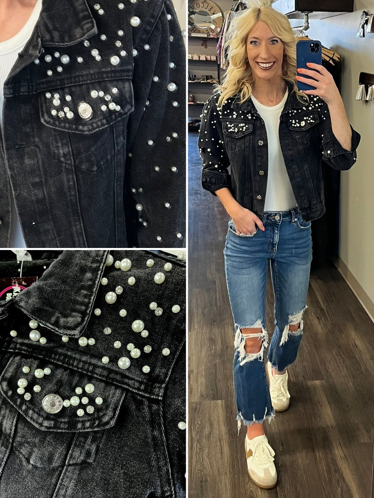 Giselle Pearl Jean Jacket - Black