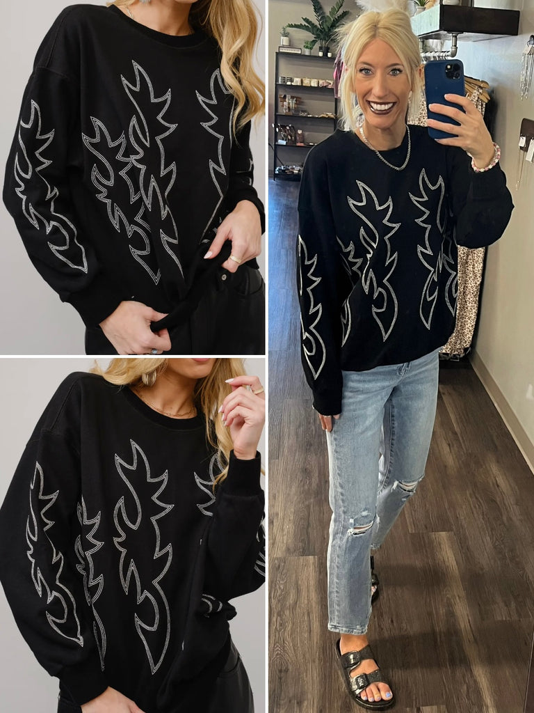 Rylee Boot Stitch Crewneck - Black