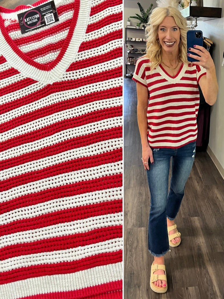 Hannah Open-Knit Striped Top