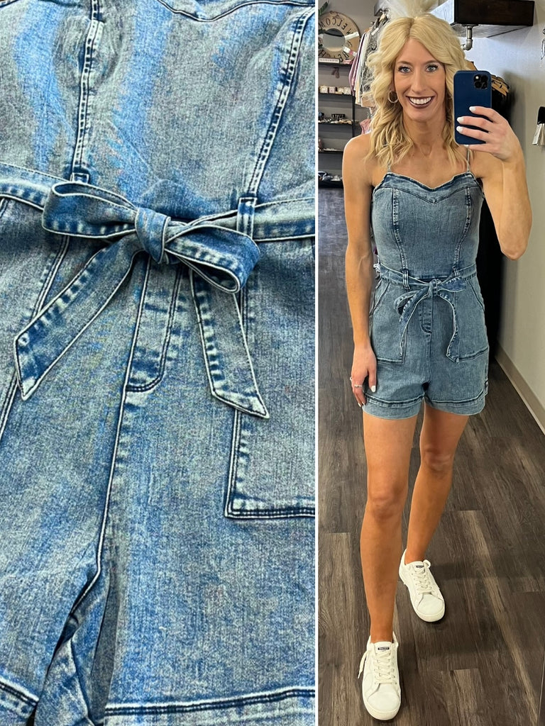 Wren Belted Denim Romper