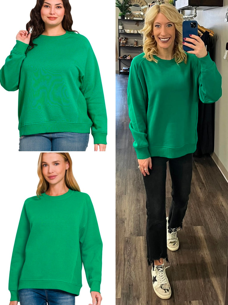 Riley Ribbed Accent Pullover - Kelly Green