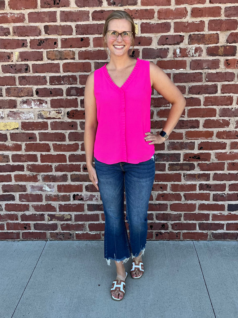 Sadie Ruffle V-Neck - Bright Pink