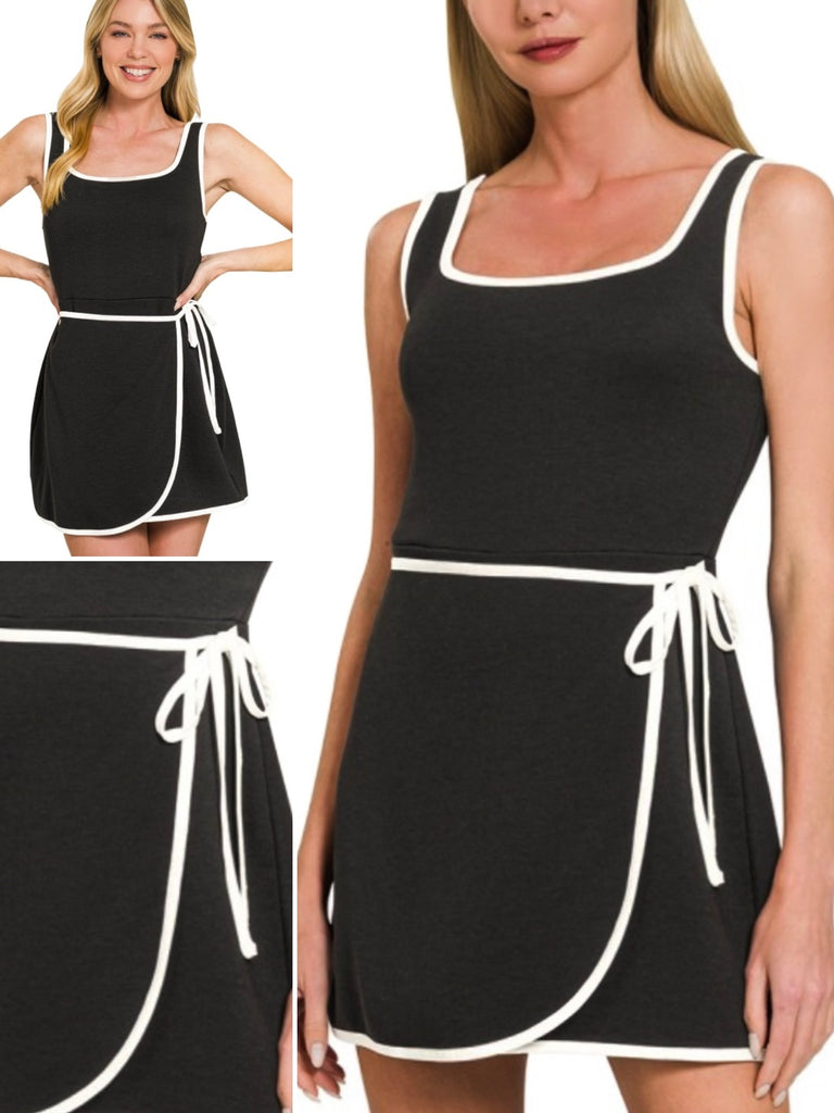 Evie Wrap Dress with Shorts - Black