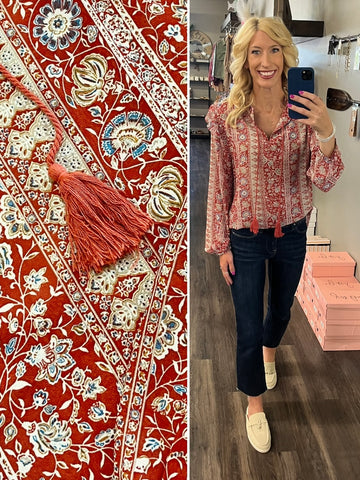 Ayla Scalloped Striped Tank - Red/Pink