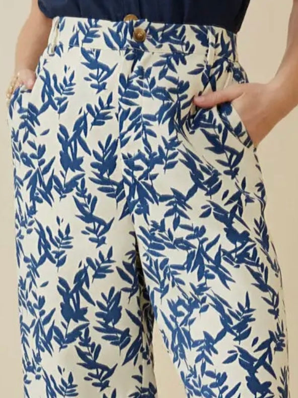 Zara Blue/White Floral Wideleg Pants