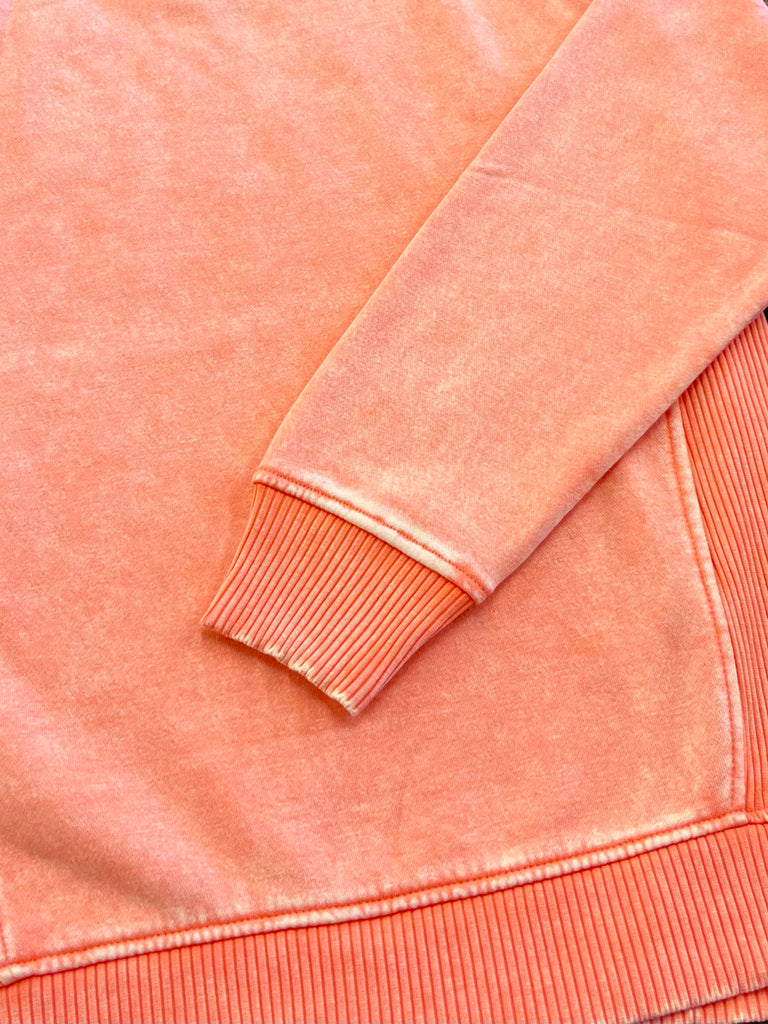 Riley Ribbed Accent Pullover - Mineral Washed Coral
