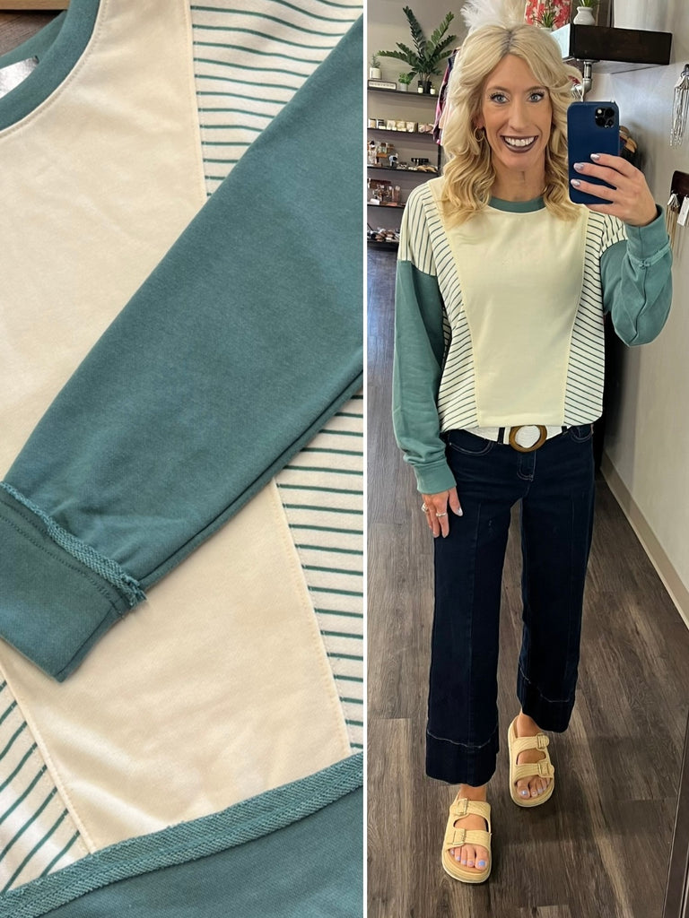 Hannah Color-Block Crewneck - Jade