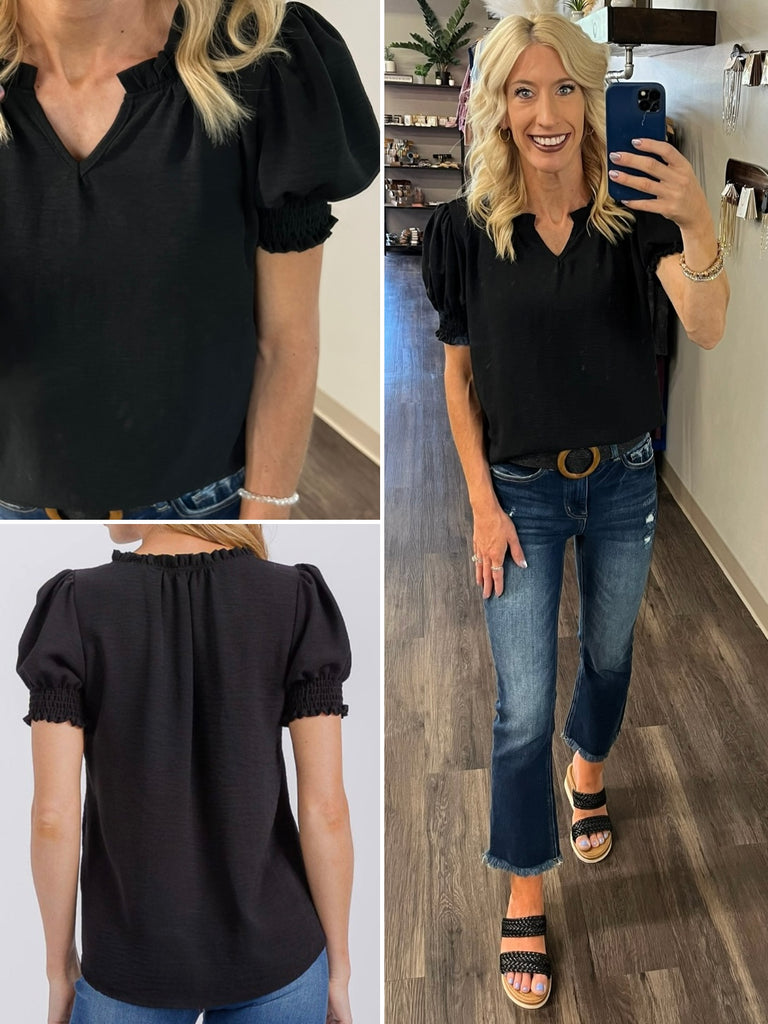 Lexi Smocked Sleeve Blouse - Black