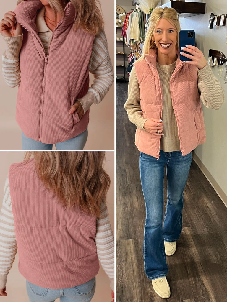 Leah Corduroy Vest - Blush