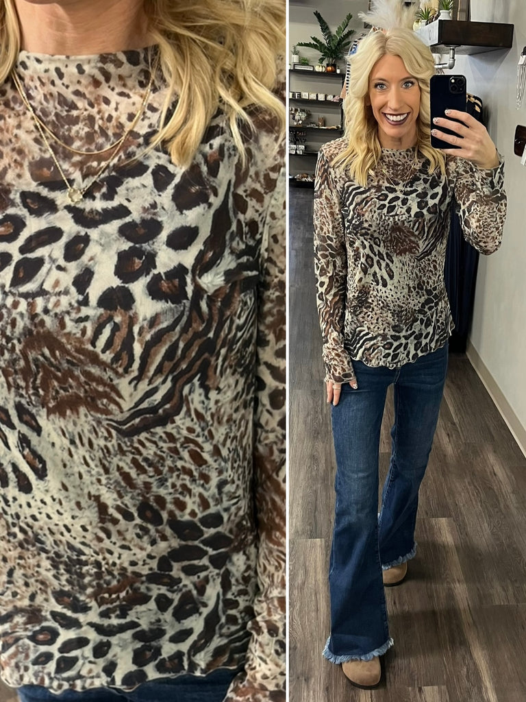 Mindy Leopard Mesh Long Sleeve