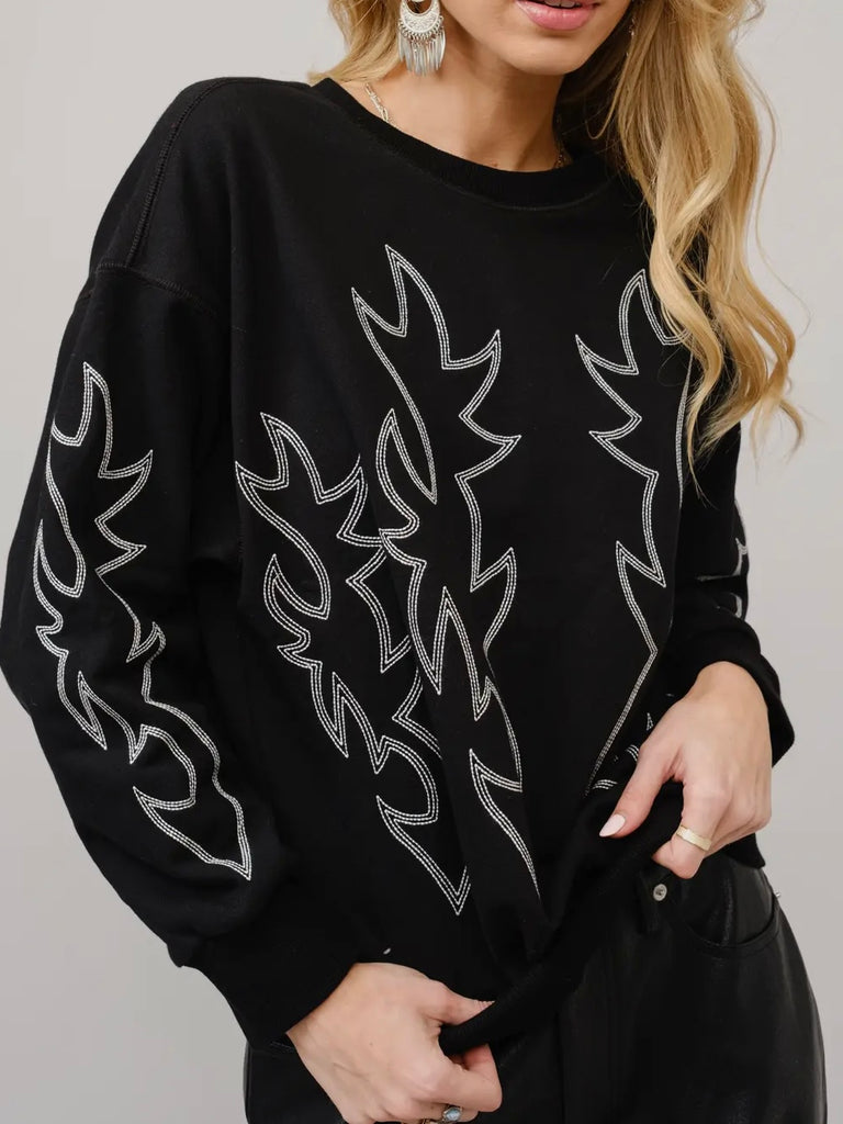 Rylee Boot Stitch Crewneck - Black