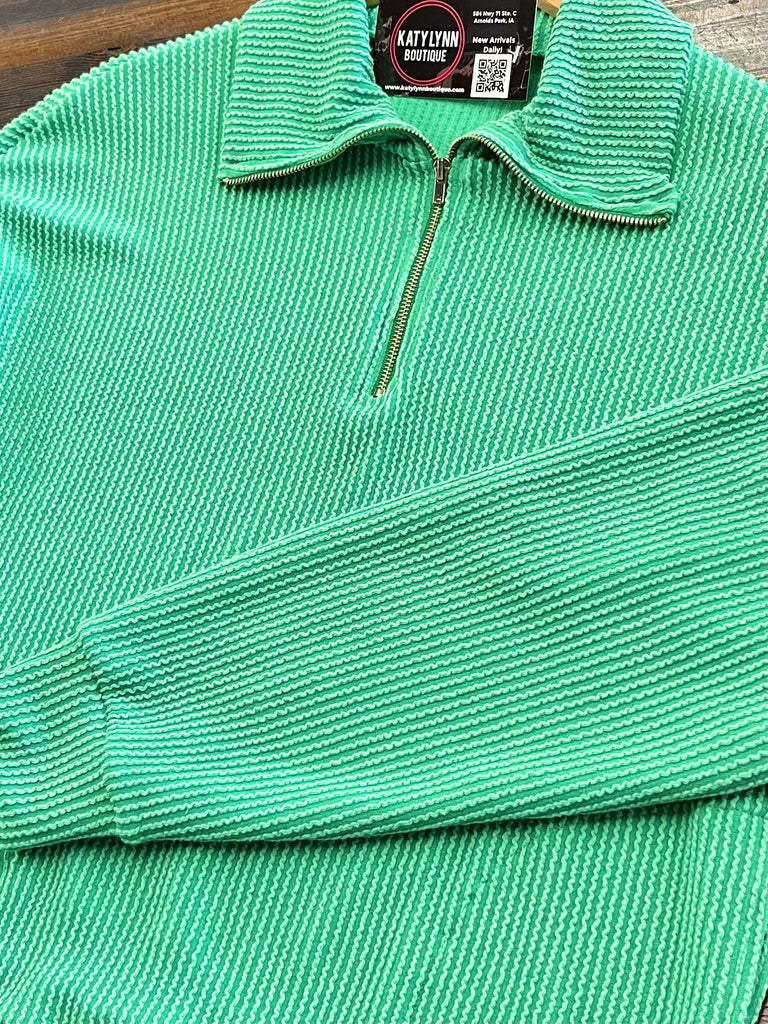 Mindy Ribbed 1/4 Zip - Green