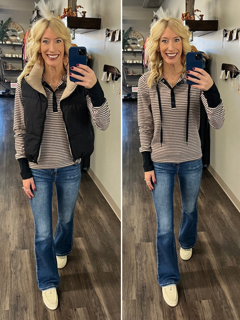 Audrey Striped Hoodie - Latte/Black