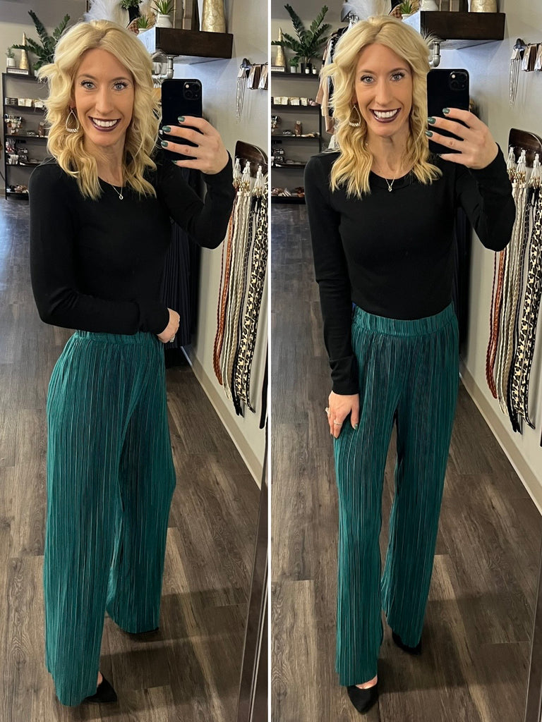 Jenni Pleated Wide-Leg Pant - Evergreen