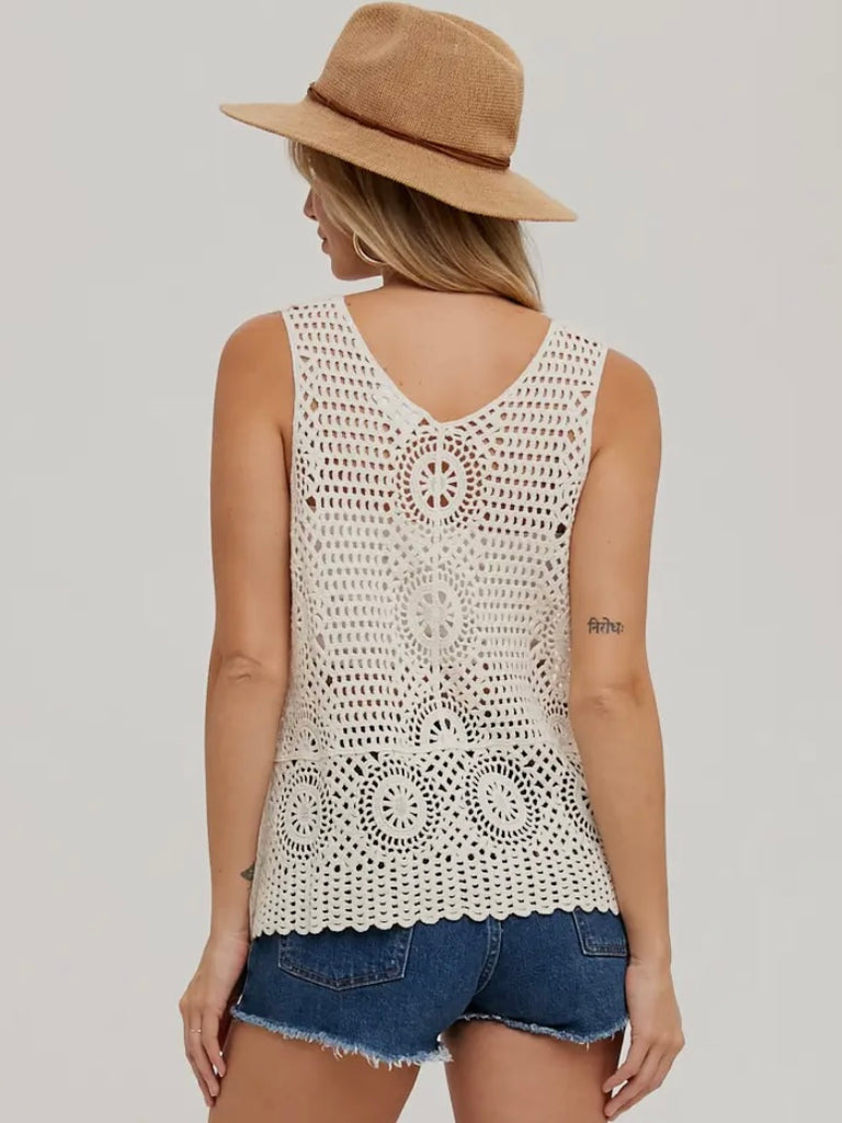 Journee Lace Flare Tank - Oat