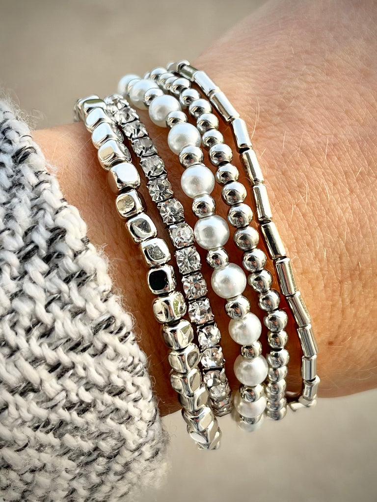 Julia 5 Pc Stretch Bracelets - Silver