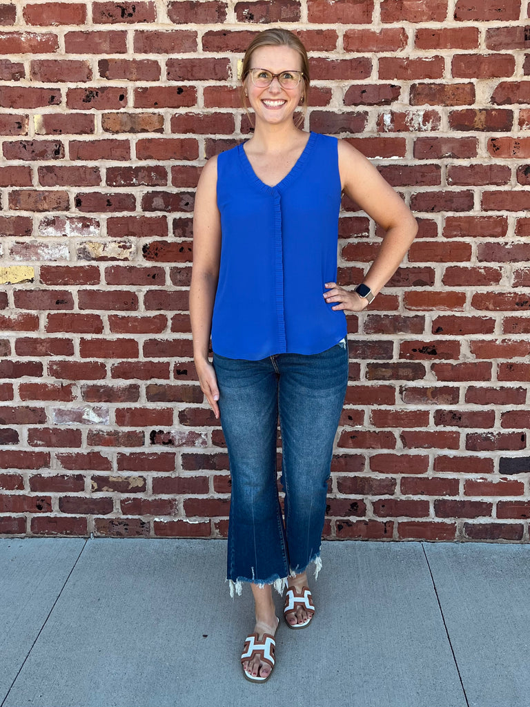 Sadie Ruffle V-Neck - Royal Blue