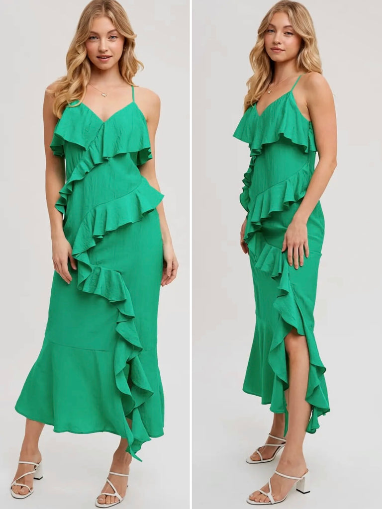 Ruby Ruffle Maxi Dress - Kelly Green