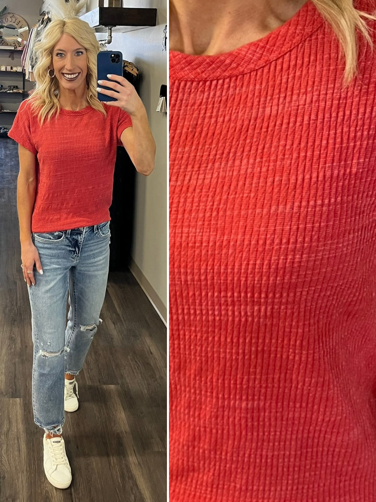 Layla Textured Tee - Dark Coral