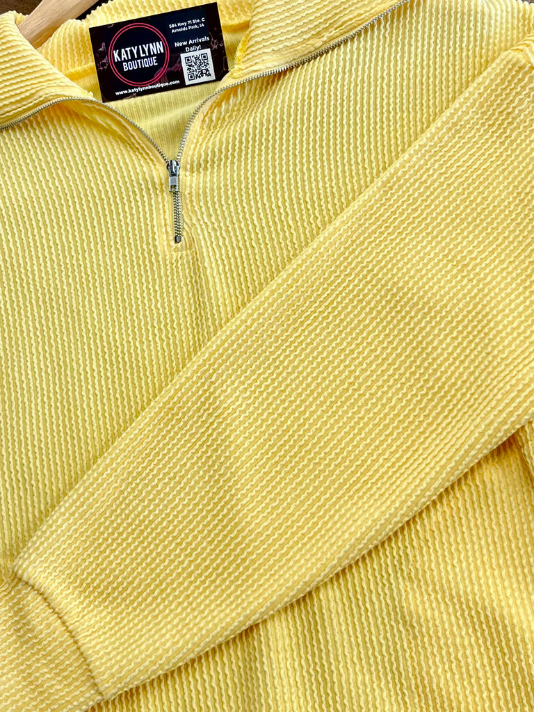 Mindy Ribbed 1/4 Zip - Yellow