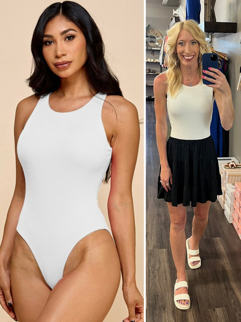 Darci Double Layered Bodysuit - White (Slim Fit)