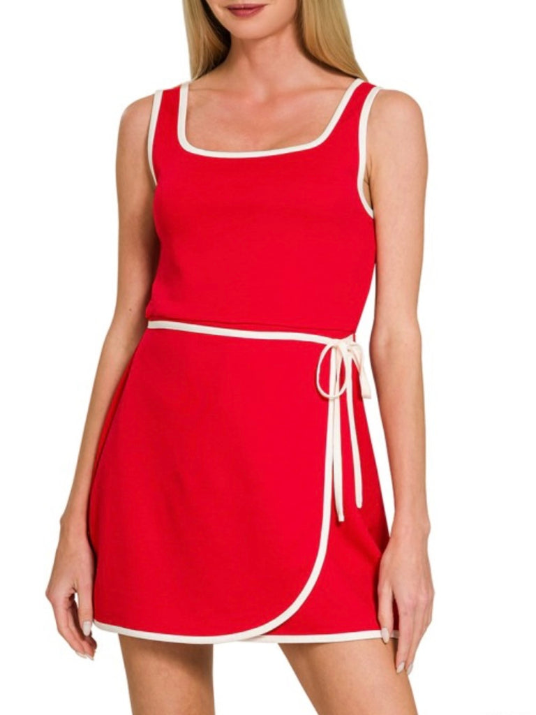 Evie Wrap Dress with Shorts - Red
