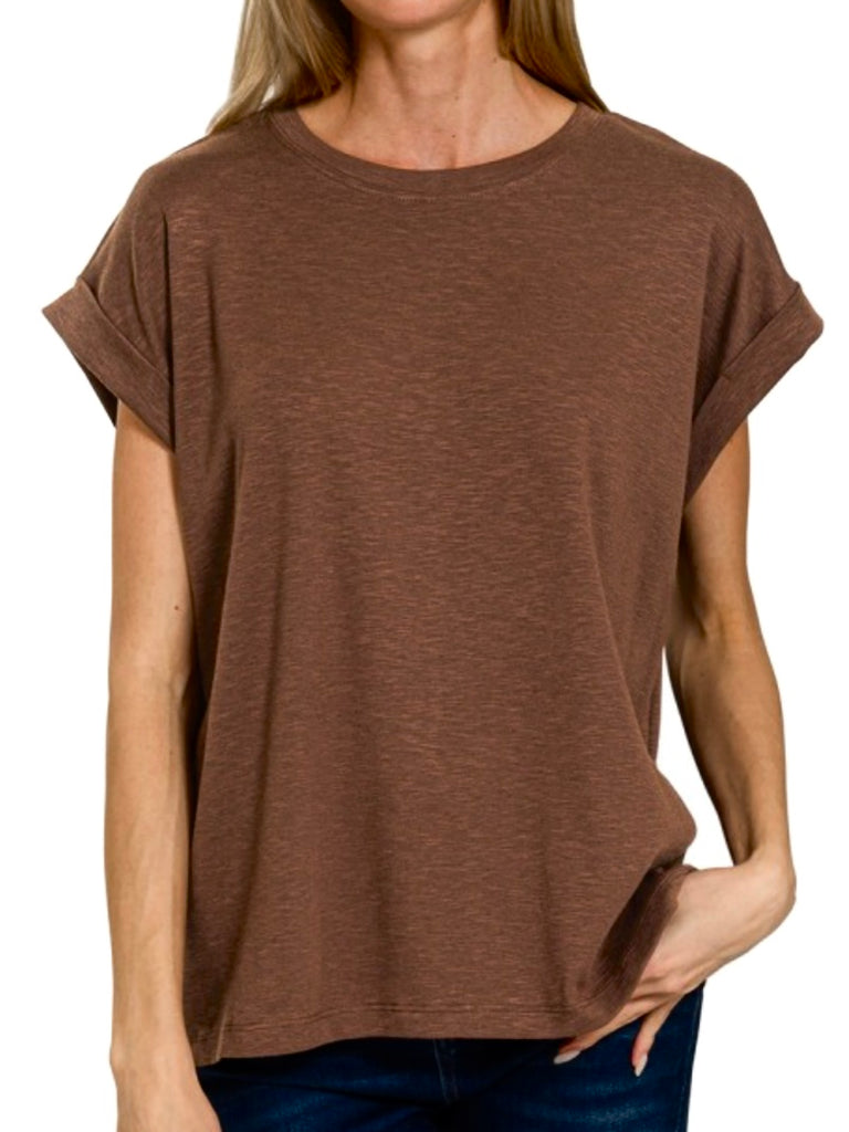 Beth Modal Rolled Sleeve Tee - Brown