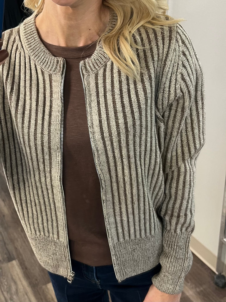 Jenna 2-Tone Ribbed Sweater - Brown