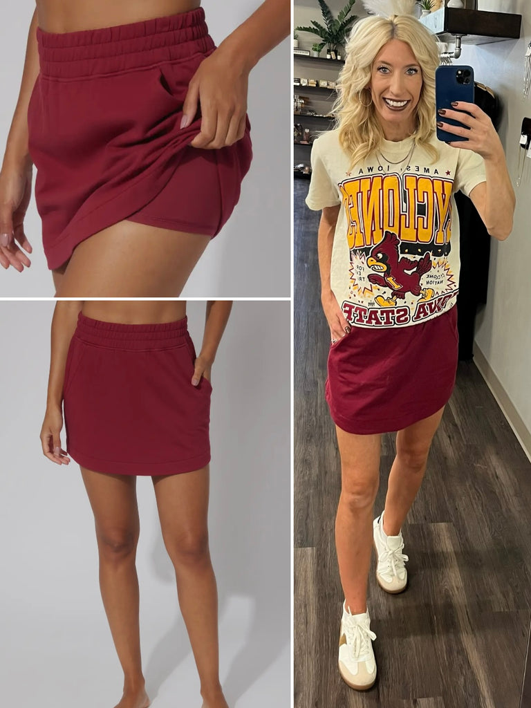 Kate Cloud Plush Skort - Burgundy