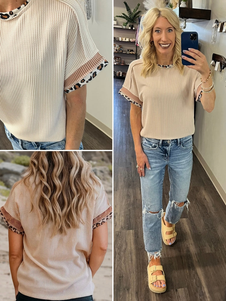 Nadine Ribbed Leopard Sleeve Tee