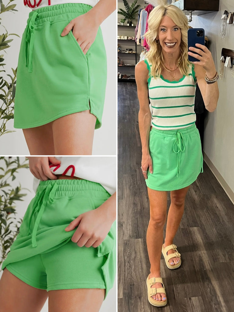 Leah Lime Drawstring Pocket Skort