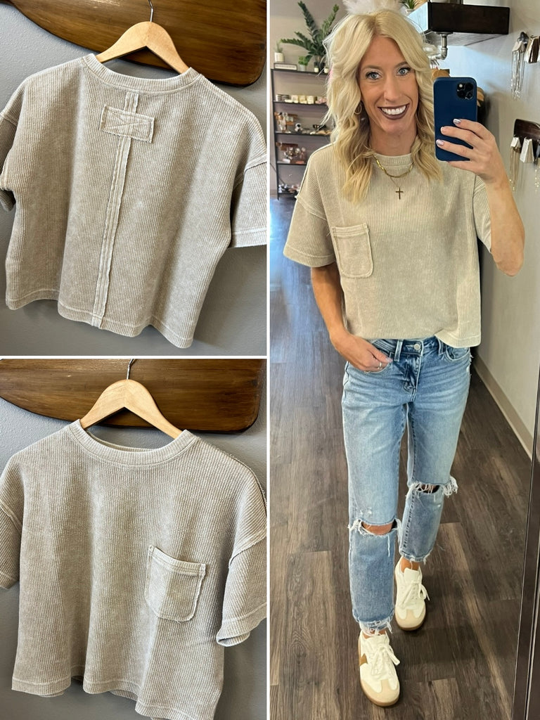 Mia Cropped Pocket Tee - Taupe