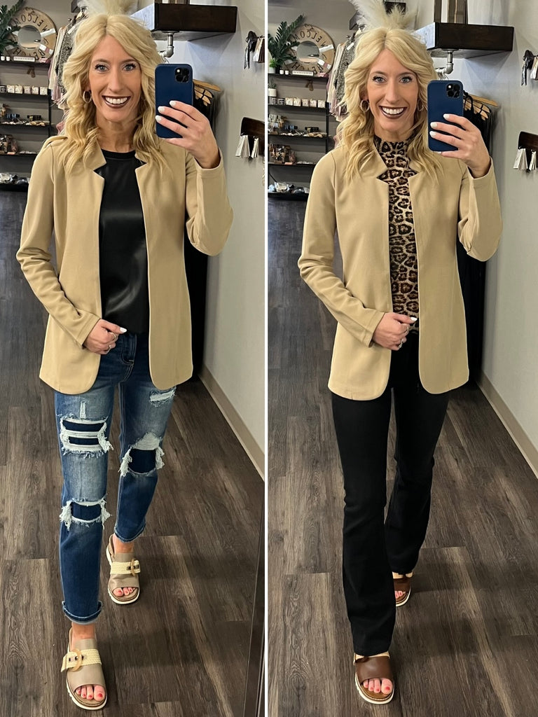 Abby Notch Collar Blazer - Taupe