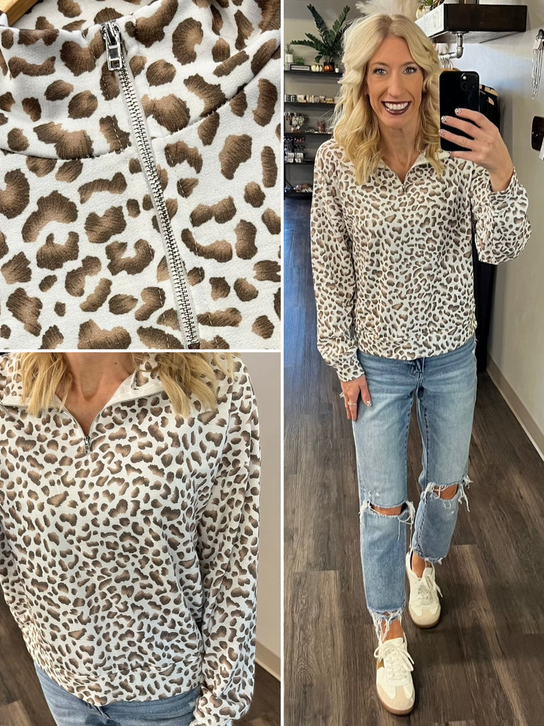 Brynn Cheetah 1/4 Zip Pull Over
