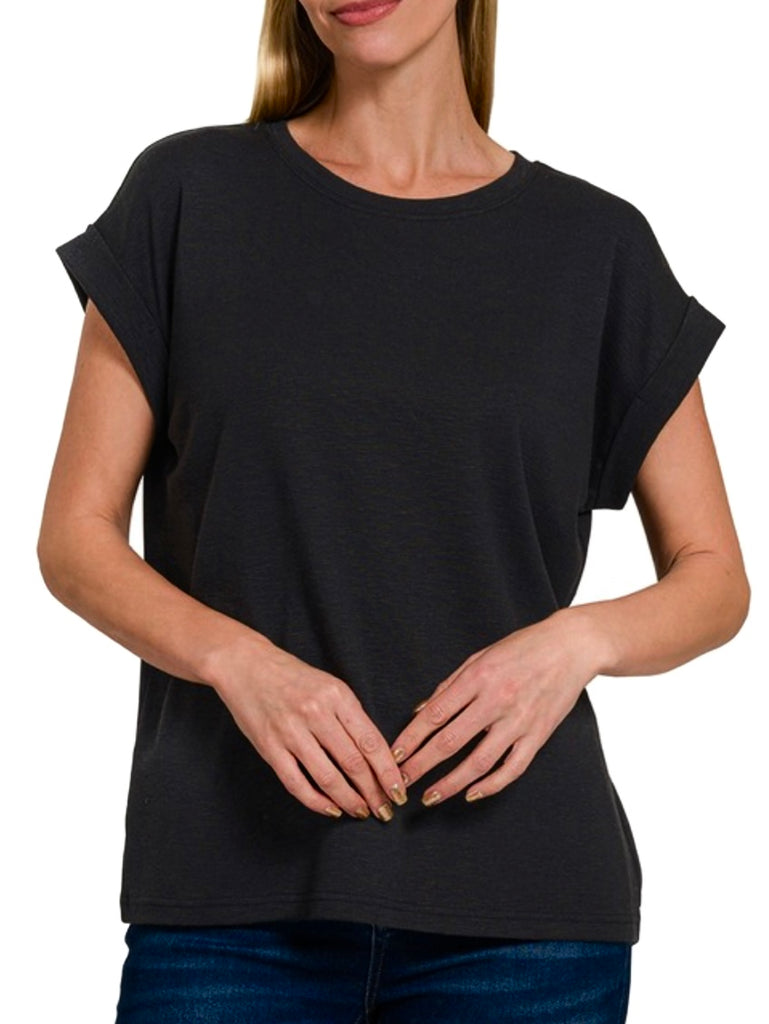 Beth Modal Rolled Sleeve Tee - Black