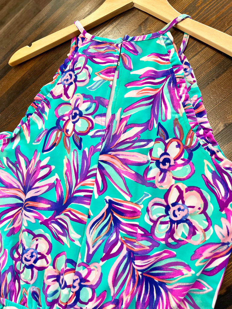 Nikki Tropical Floral Romper With Pockets