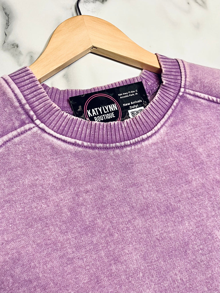 Riley Ribbed Accent Pullover - Mineral Washed Plum