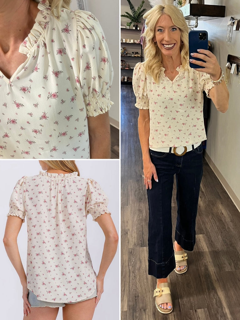 Lexi Smocked Sleeve Blouse - Floral