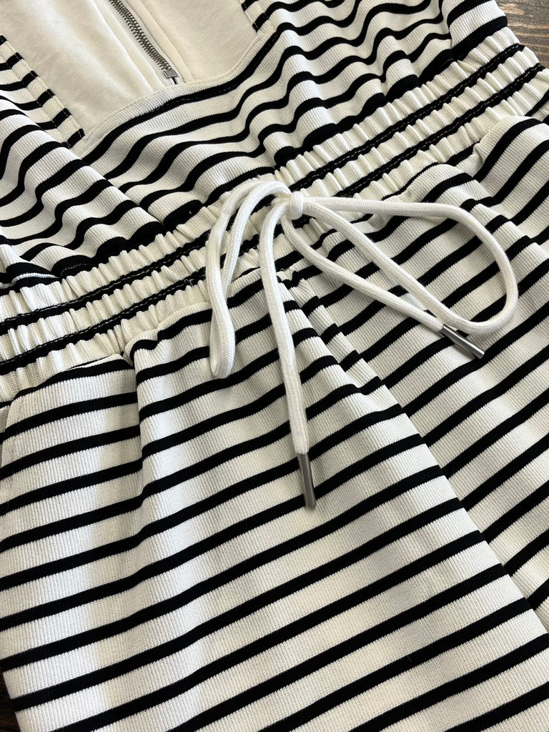 Elin Stripe Zip-Front Drawstring Romper