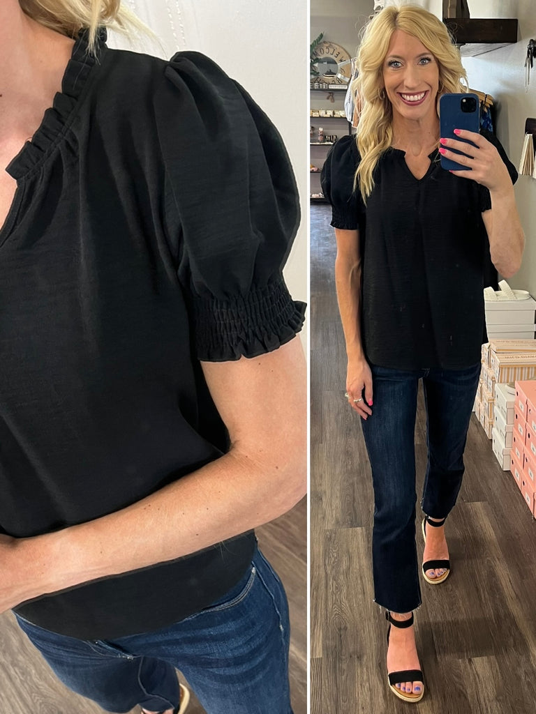 Lexi Smocked Sleeve Blouse - Black