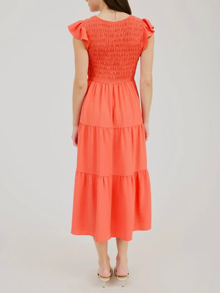 Grace Coral Flutter Sleeve Dress